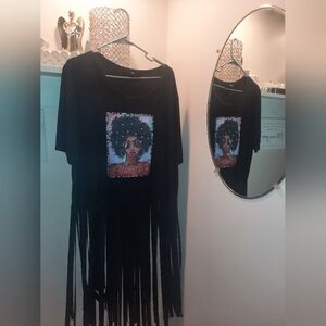 BLESSED Black Fringe Graphic T-Shirt🖤